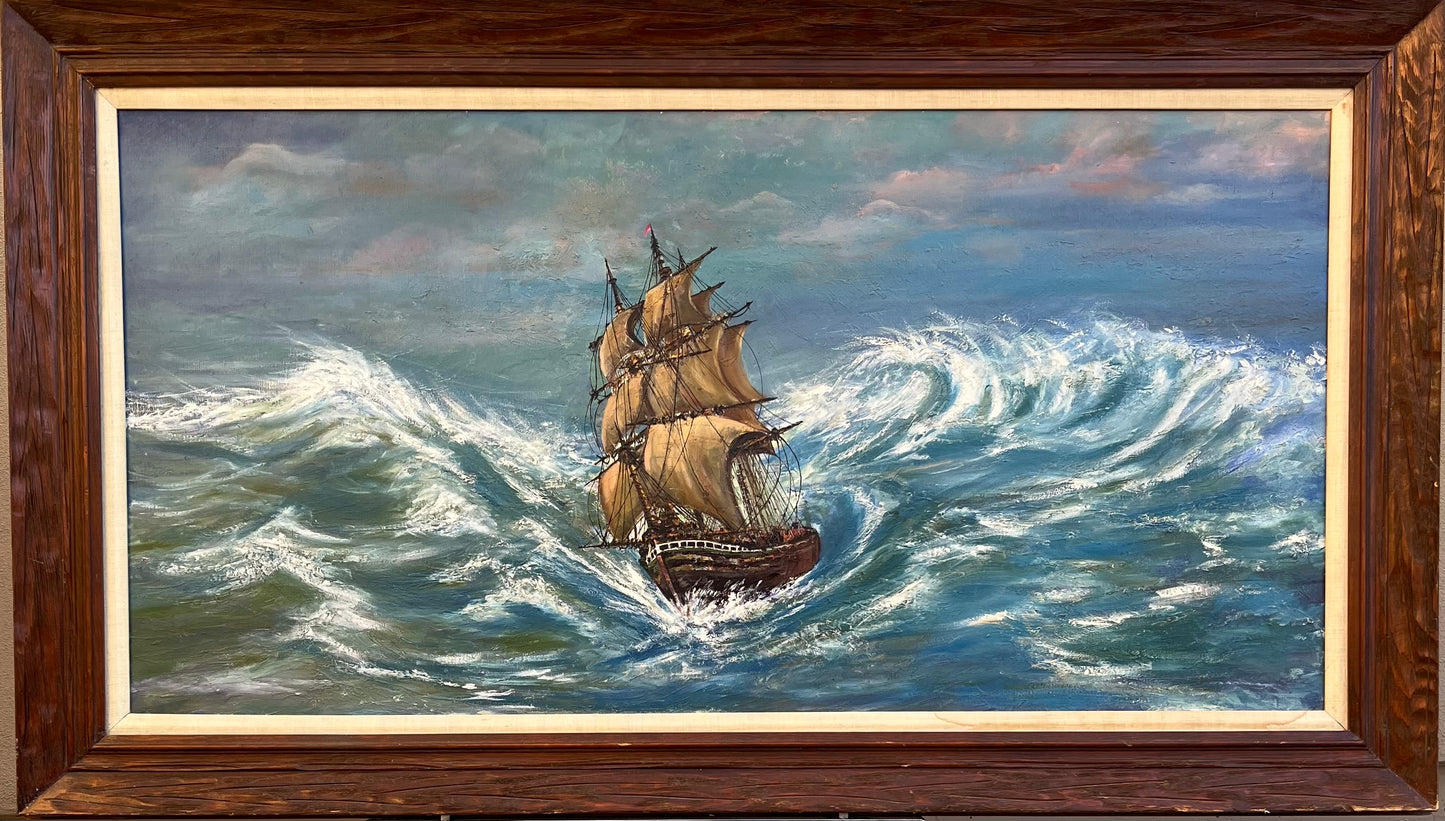 Vintage Seascape Oil Painting on Canvas