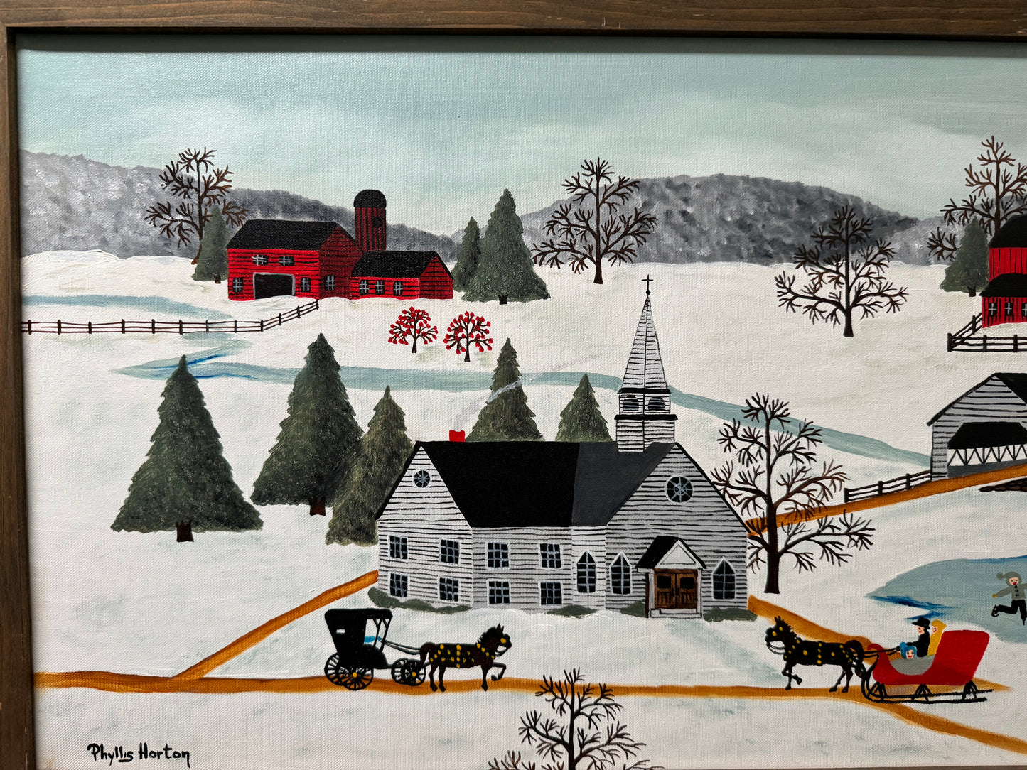 Vintage Oil Painting “ The Village Church in Winter “ 1989